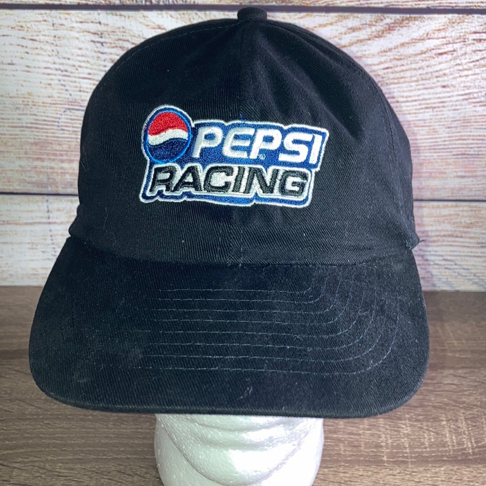 Vintage Pepsi Racing Nascar Strapback Hat 90s Embroided Cap Black Classic Logo